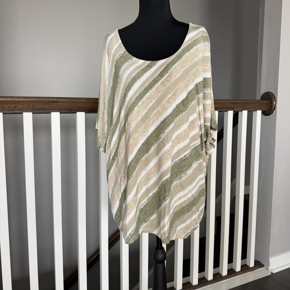 Chicos Top Sz 4 XXL‎ Striped Short Sleeve Cotton T Shirt Resort Vacation Travel